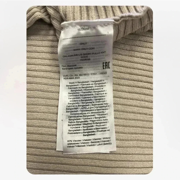 ONLY Knit Cream Tan Ribbed  Ling Sleeve Sweater Size Medium - Picture 10 of 11